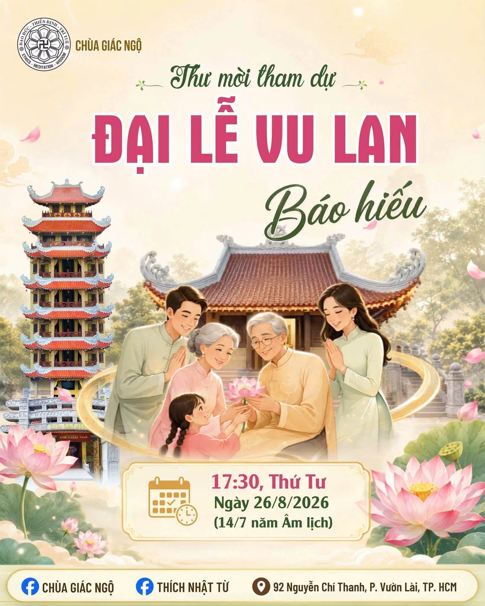 THƯ NGỎ ĐẠI LỄ VU LAN BÁO HIẾU VÀ CÚNG DƯỜNG PHÁP Y  CHÙA GIÁC NGỘ (PL.2570 – DL.2026) (C333) 