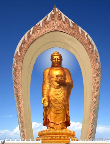 Trung Quốc Đông Lâm Tự Tượng Phật A Di Đà mạ vàng cao 48 mét