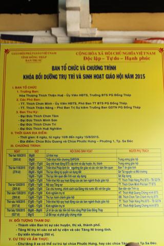 Đồng Tháp: Khai Giảng Khóa Bồi Dưỡng Trụ Trì và Sinh Hoạt Giáo Hội Năm 2015