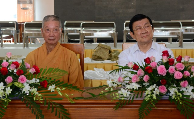 Nguyên Chủ tịch nước Trương Tấn Sang thăm Học viện PGVN tại TP. HCM