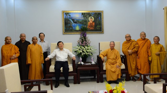 Nguyên Chủ tịch nước Trương Tấn Sang thăm Học viện PGVN tại TP. HCM