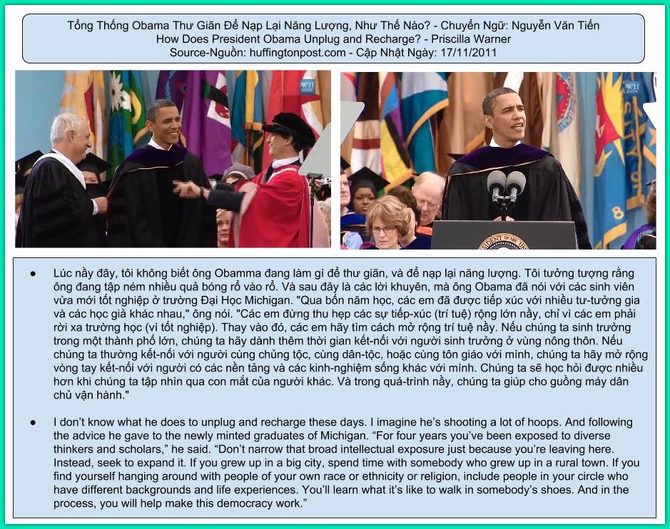 Tổng Thống Obama Thư Giãn Để Nạp Lại Năng Lượng, Như Thế Nào?
