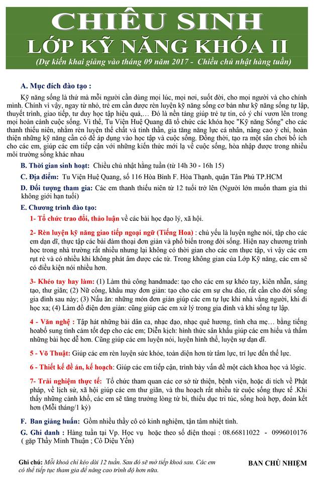 Chiêu sinh lớp kỹ năng khóa II