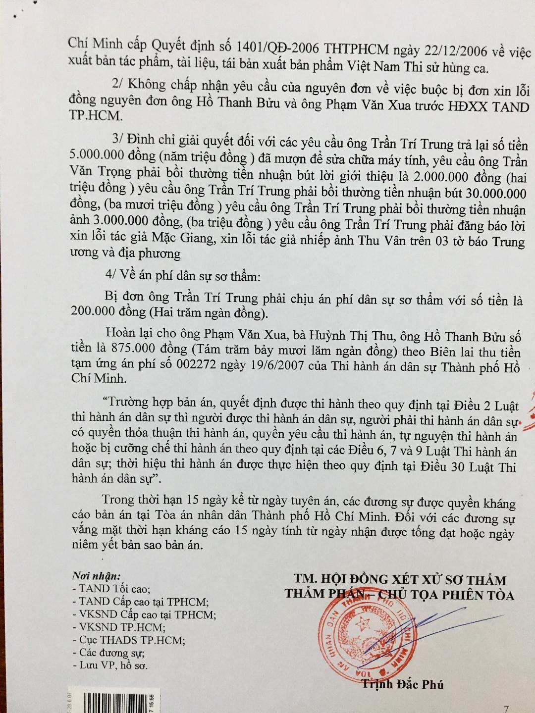 Bản Án Vv Tranh chấp quyền tác giả tập thơ Việt Nam Thi Sử Hùng Ca