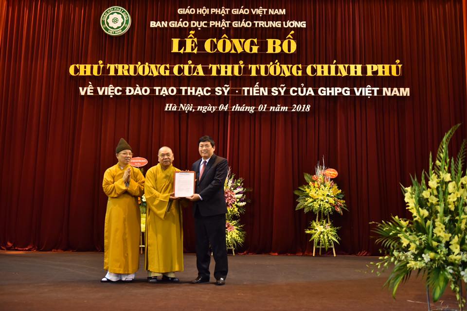 Lễ công bố chủ trương của Thủ Tướng về việc đào tạo Thạc sĩ và Tiến sĩ Phật học của các học viện PGVN