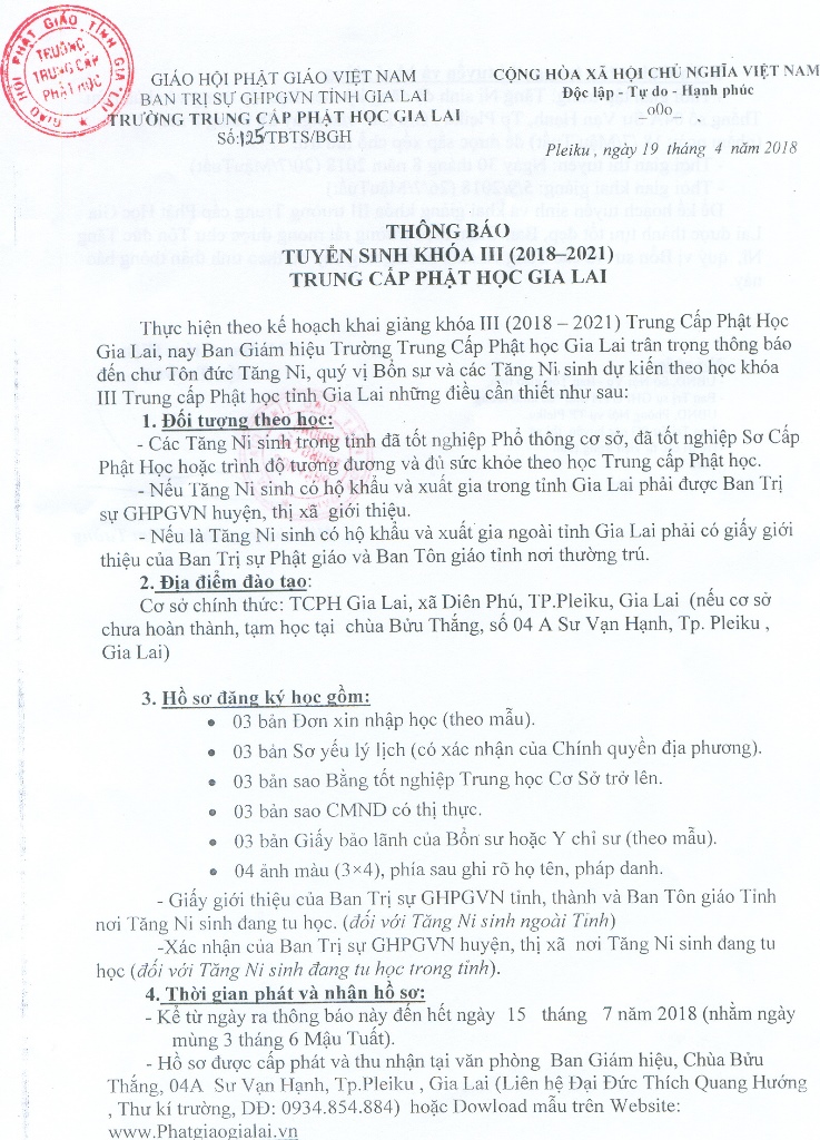 Trường TCPH tỉnh Gia Lai tuyển sinh khóa III