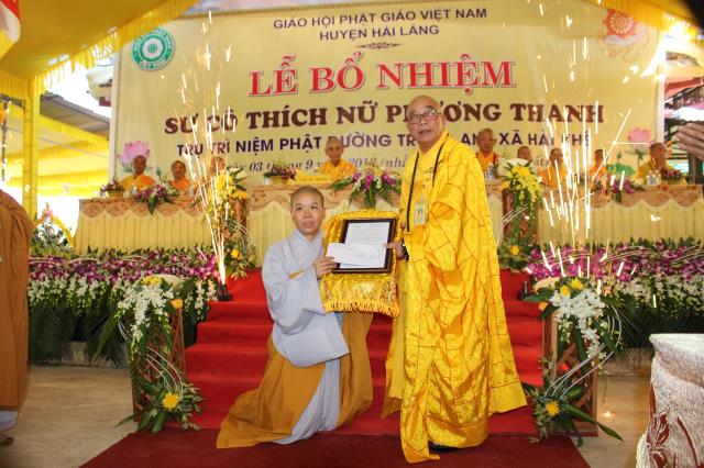 Quảng trị : Bổ nhiện Sư cô Thích Nữ Phương Thanh trú trì Chùa Trung An