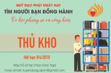 Quỹ Đạo Phật Ngày Nay tuyển dụng Thủ Kho làm việc tại chùa Giác Ngộ, Q.10, hết hạn 8/4/2018