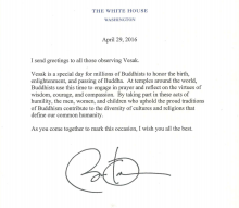 Tổng thống Obama, Thống đốc Jerry Brown chào mừng Vesak, hay “Đại lễ Phật Đản”